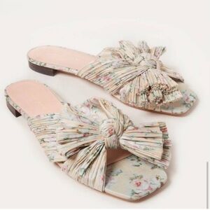 Loeffler Randall Daphne Pleated Knotted Slide Sandals Tan Floral